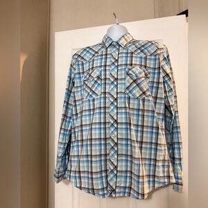 Wrangler 20X Competition Advanced Comfort Button Down – Men’s L – Blue Plaid